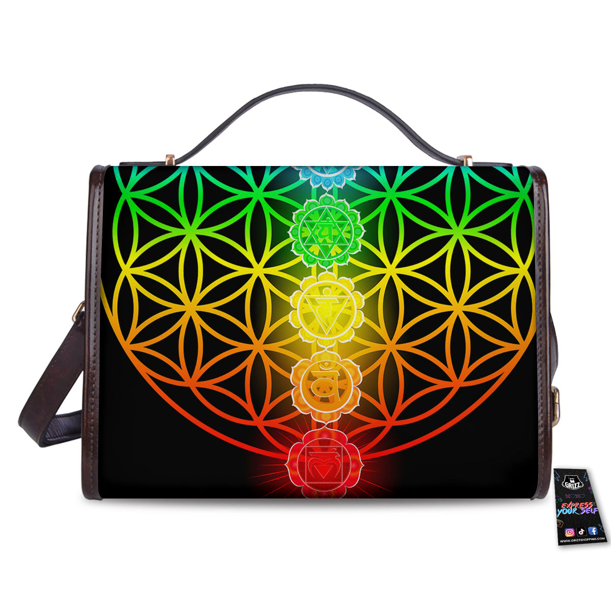 Flower Of Life Seven Chakras Print Women's Satchel Bag-grizzshop