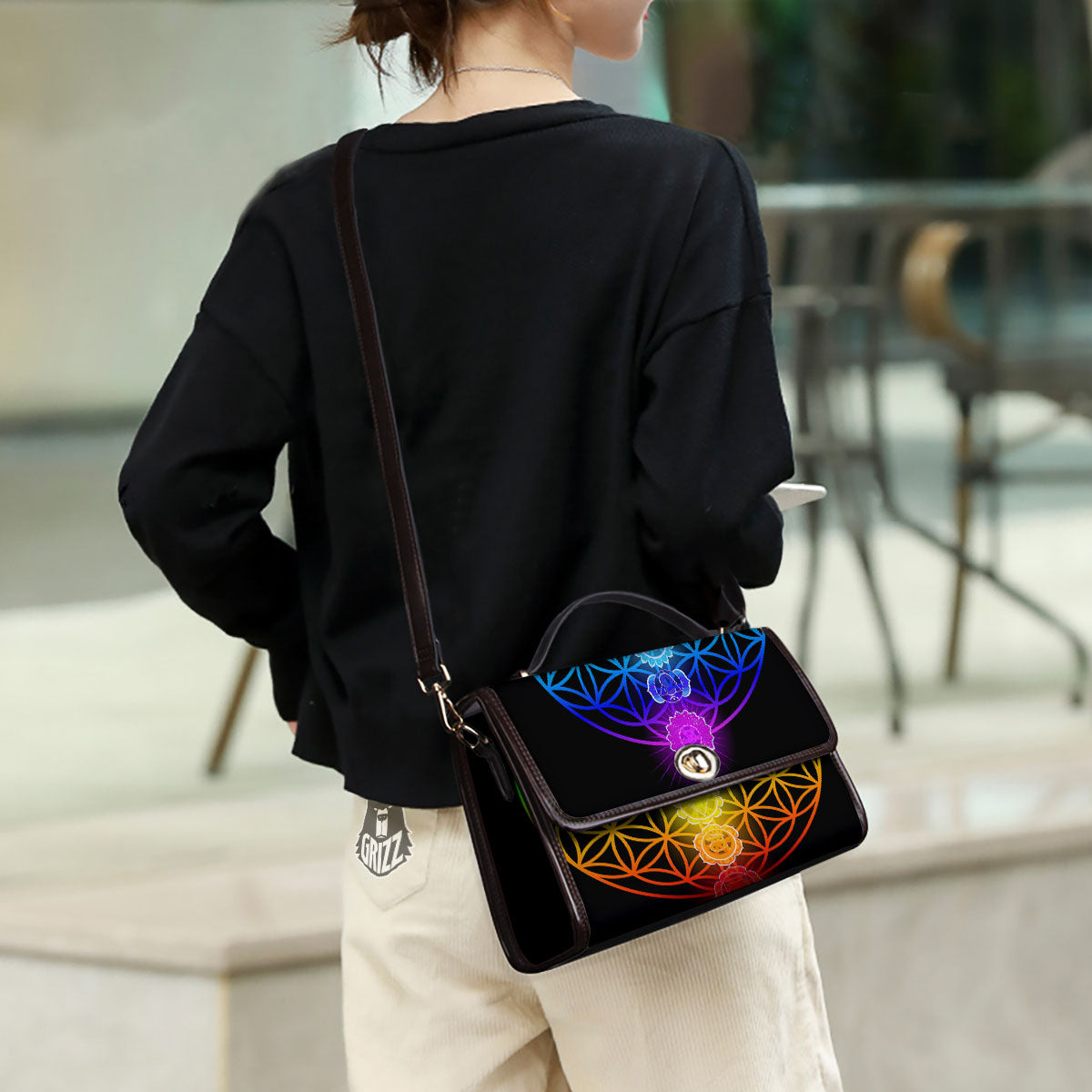 Flower Of Life Seven Chakras Print Women's Satchel Bag-grizzshop