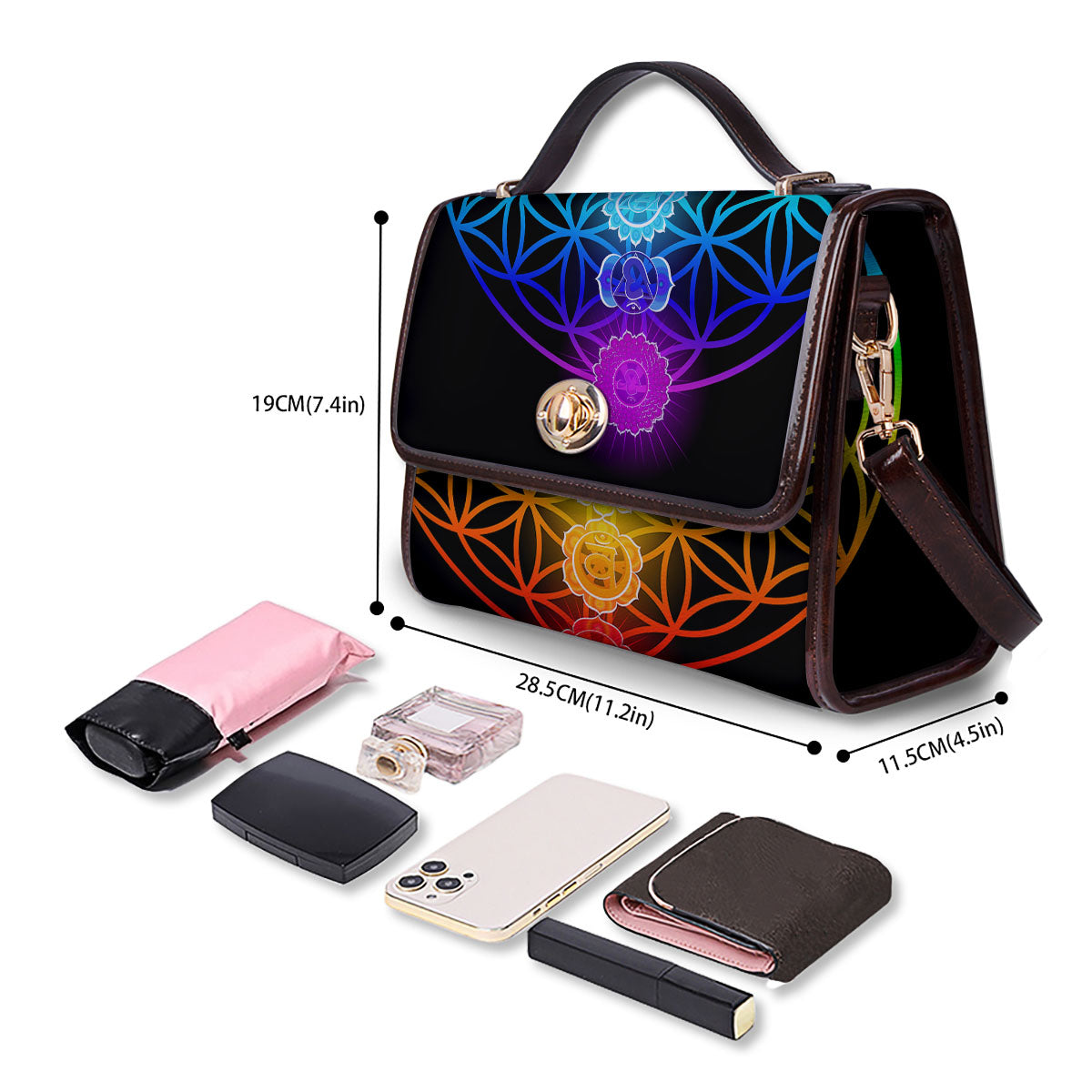 Flower Of Life Seven Chakras Print Women's Satchel Bag-grizzshop