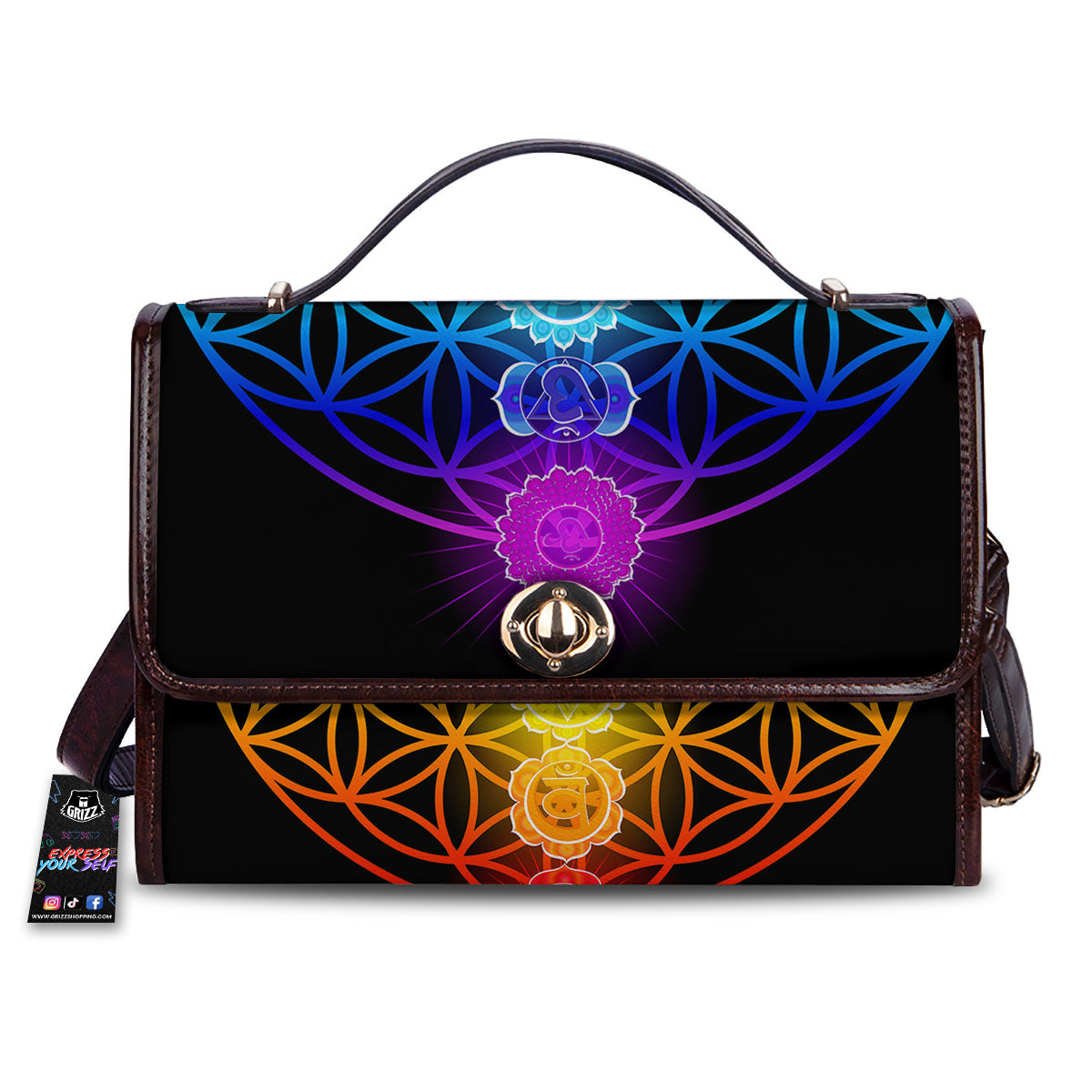 Flower Of Life Seven Chakras Print Women's Satchel Bag-grizzshop