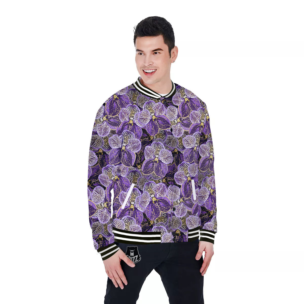 Flower Orchid Purple Print Pattern Baseball Jacket-grizzshop