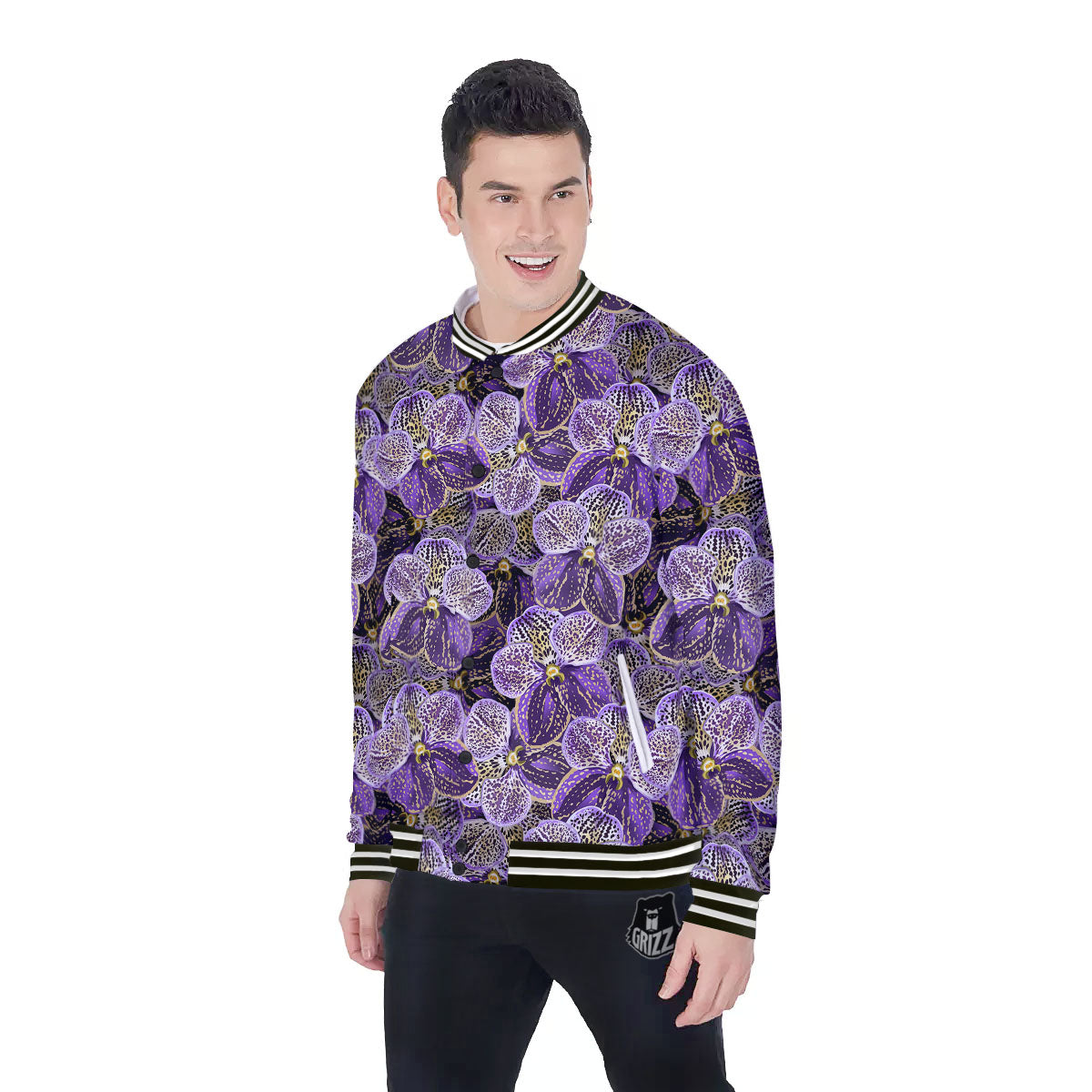 Flower Orchid Purple Print Pattern Baseball Jacket-grizzshop