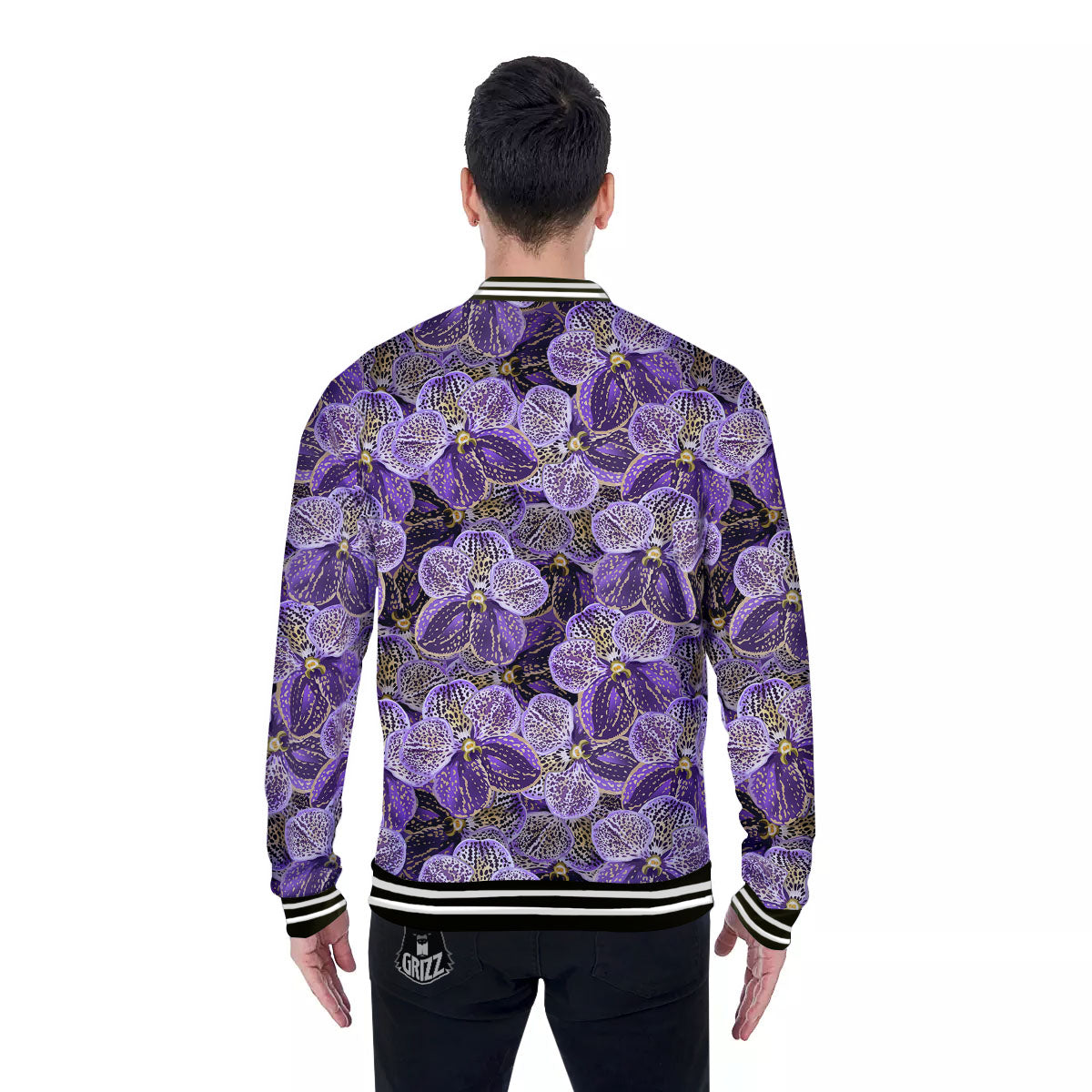 Flower Orchid Purple Print Pattern Baseball Jacket-grizzshop