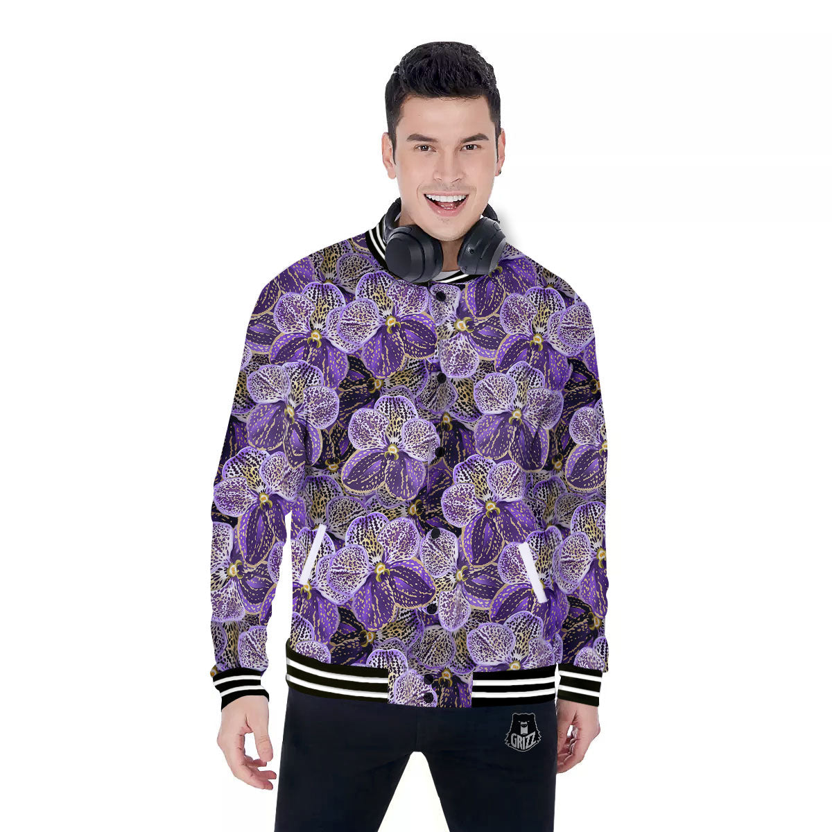 Flower Orchid Purple Print Pattern Baseball Jacket-grizzshop