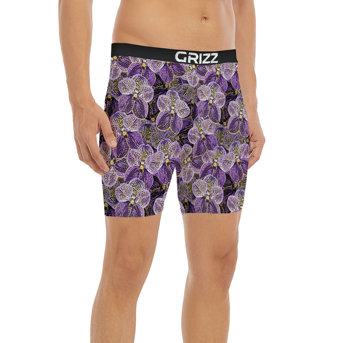 Flower Orchid Purple Print Pattern Boxer Briefs-grizzshop