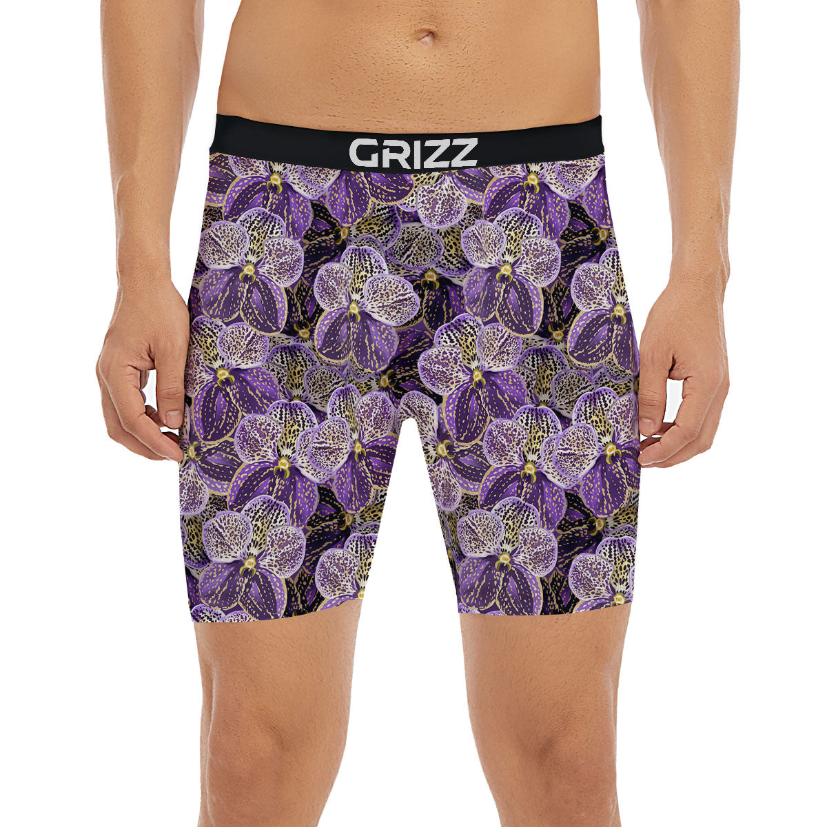 Flower Orchid Purple Print Pattern Boxer Briefs-grizzshop