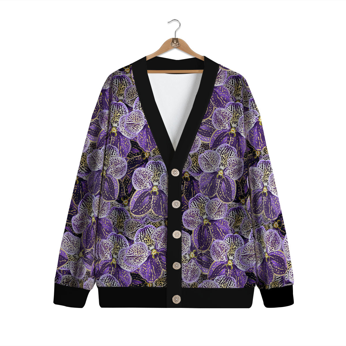 Flower Orchid Purple Print Pattern Cardigan-grizzshop