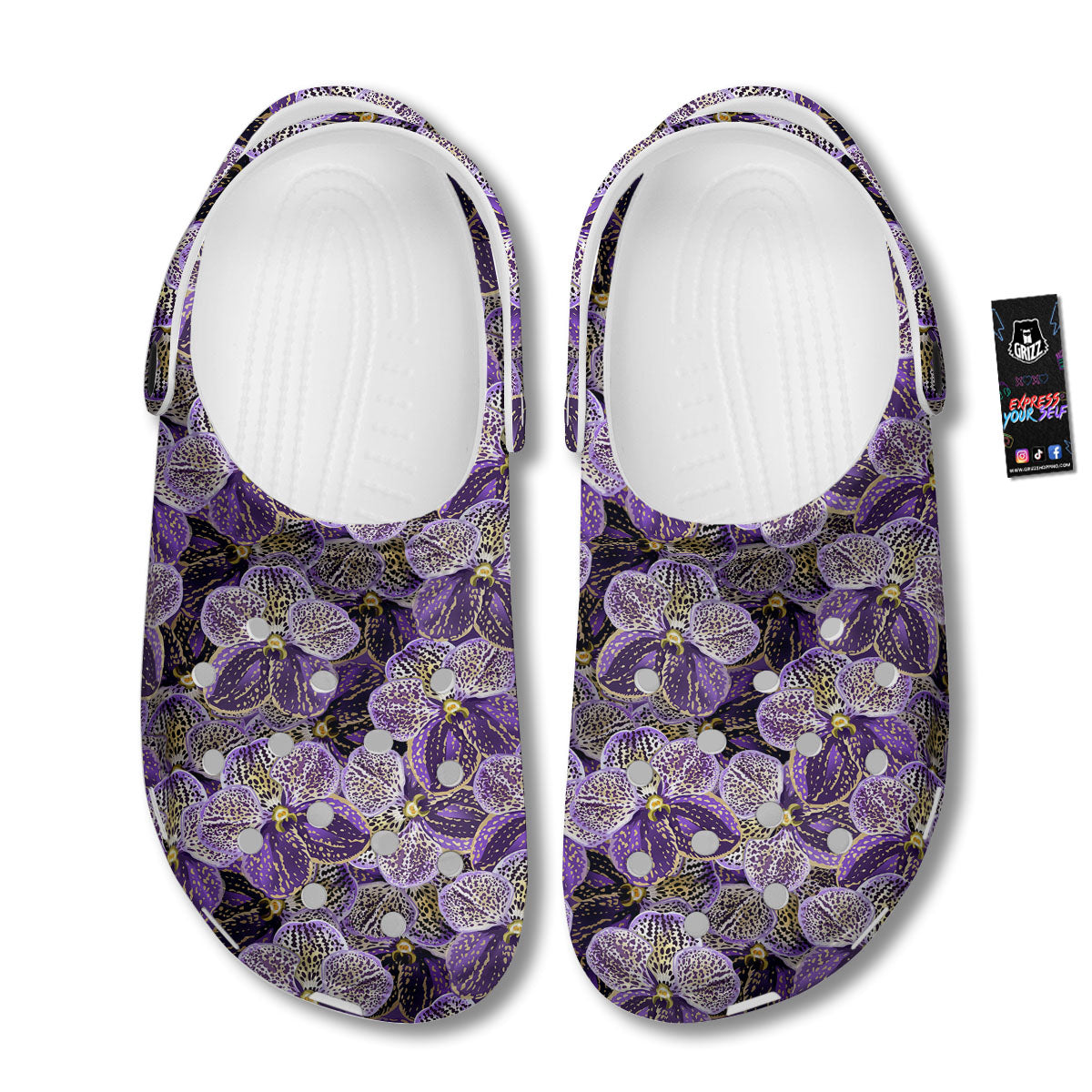 Flower Orchid Purple Print Pattern Clog-grizzshop