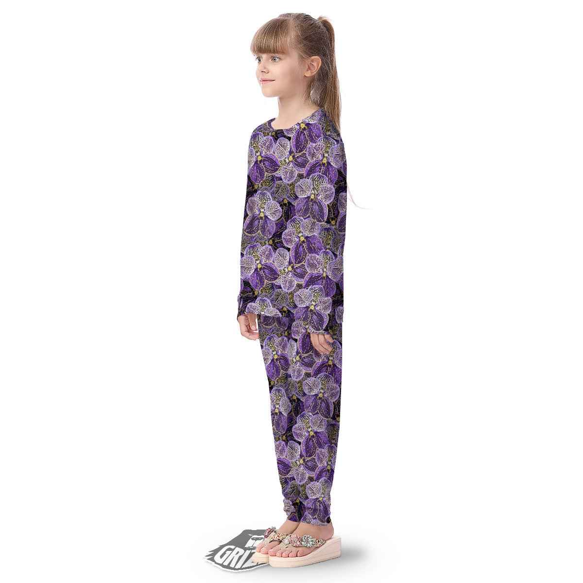 Flower Orchid Purple Print Pattern Kid's Pajamas-grizzshop