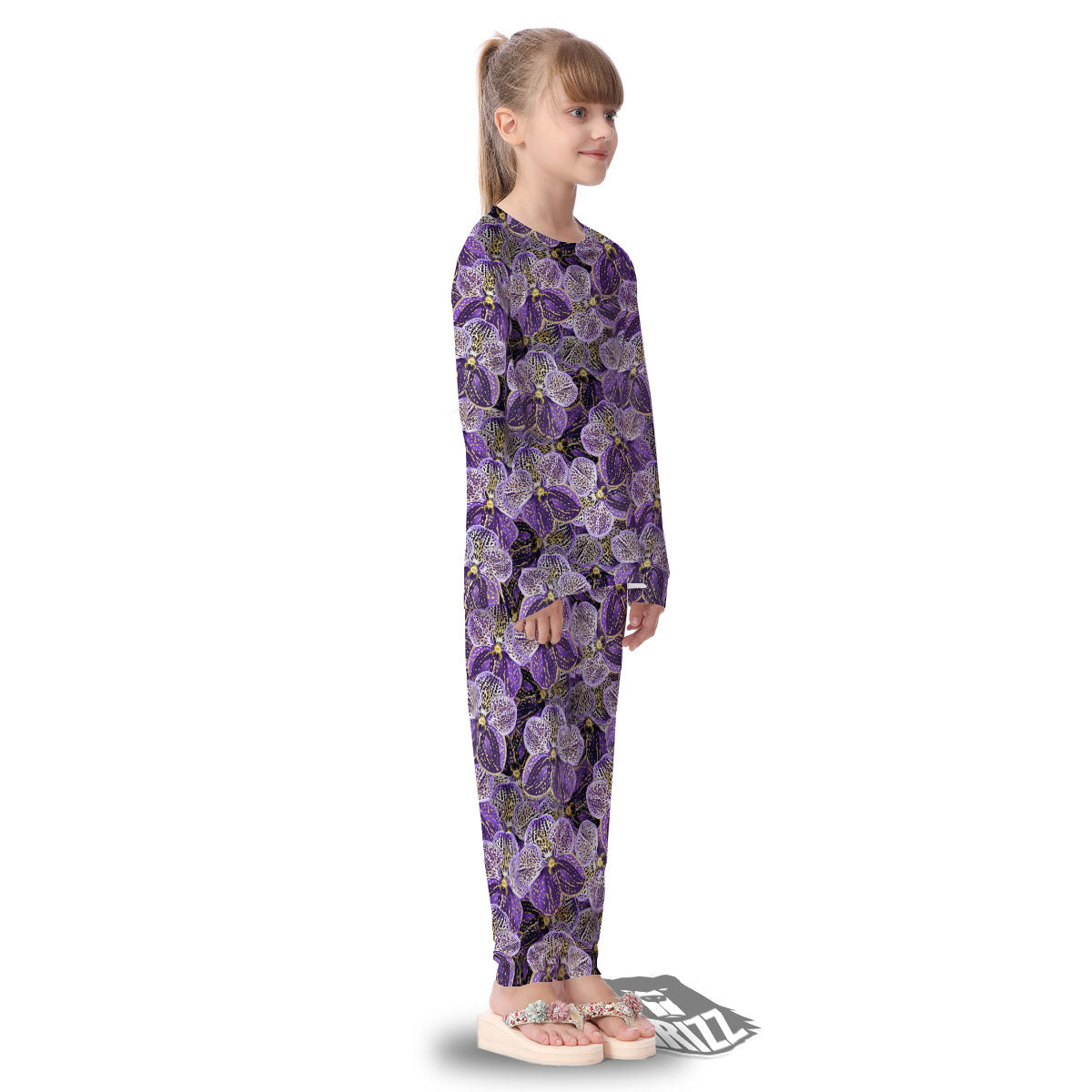 Flower Orchid Purple Print Pattern Kid's Pajamas-grizzshop