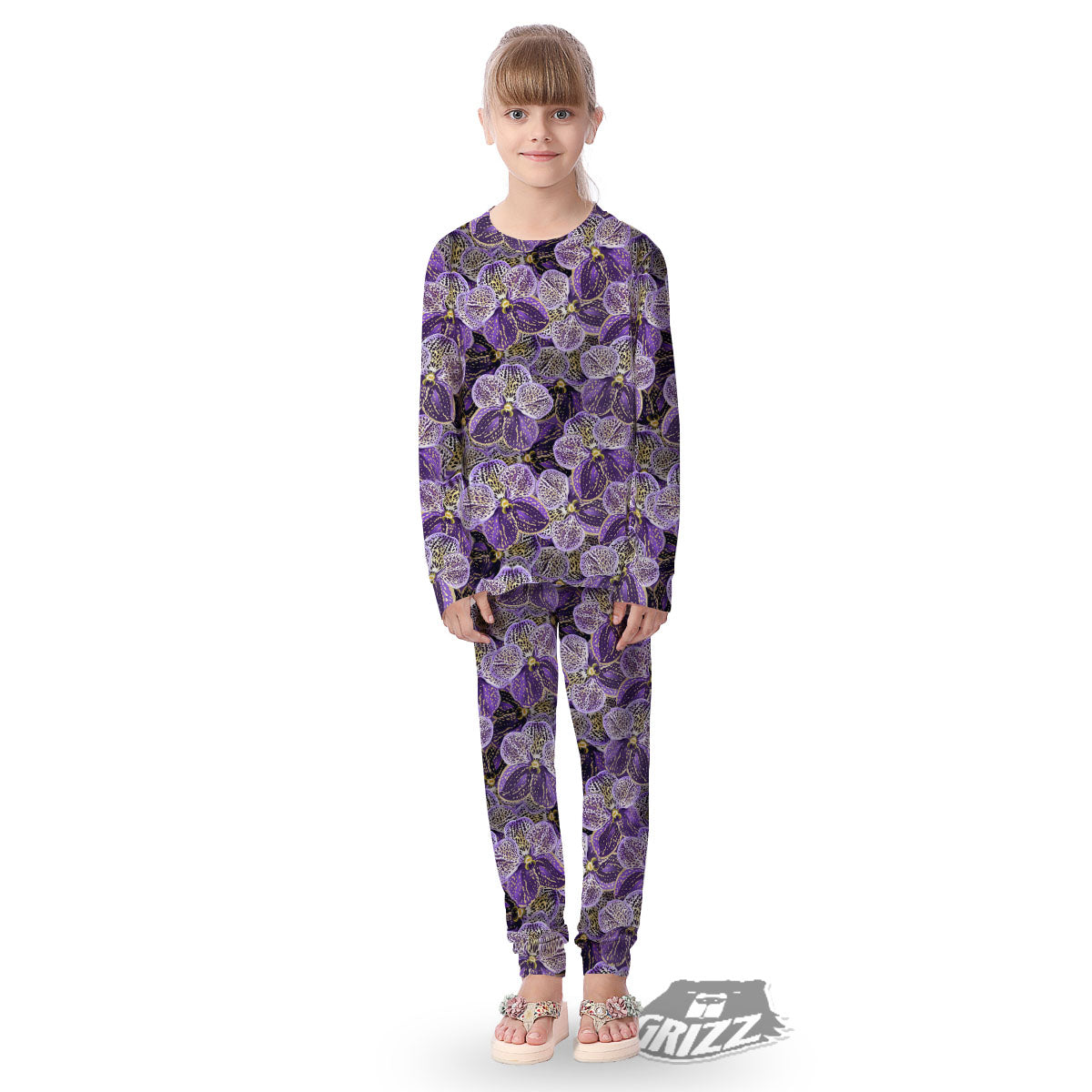 Flower Orchid Purple Print Pattern Kid's Pajamas-grizzshop