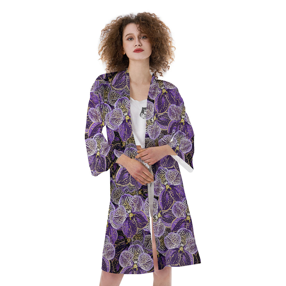 Flower Orchid Purple Print Pattern Kimono-grizzshop