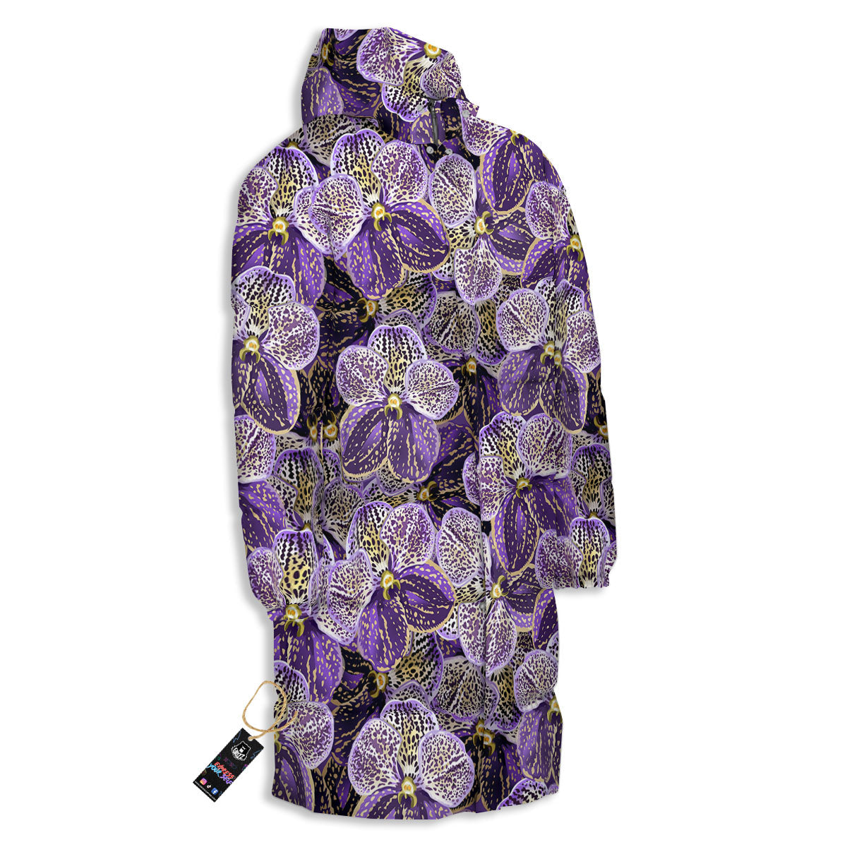 Flower Orchid Purple Print Pattern Long Down Jacket-grizzshop