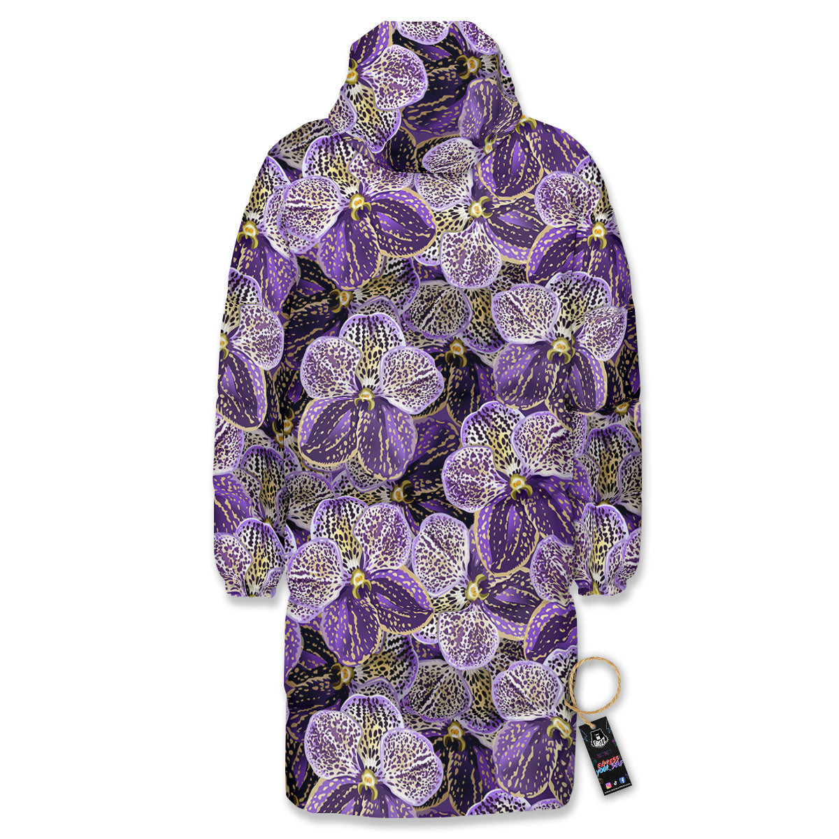 Flower Orchid Purple Print Pattern Long Down Jacket-grizzshop