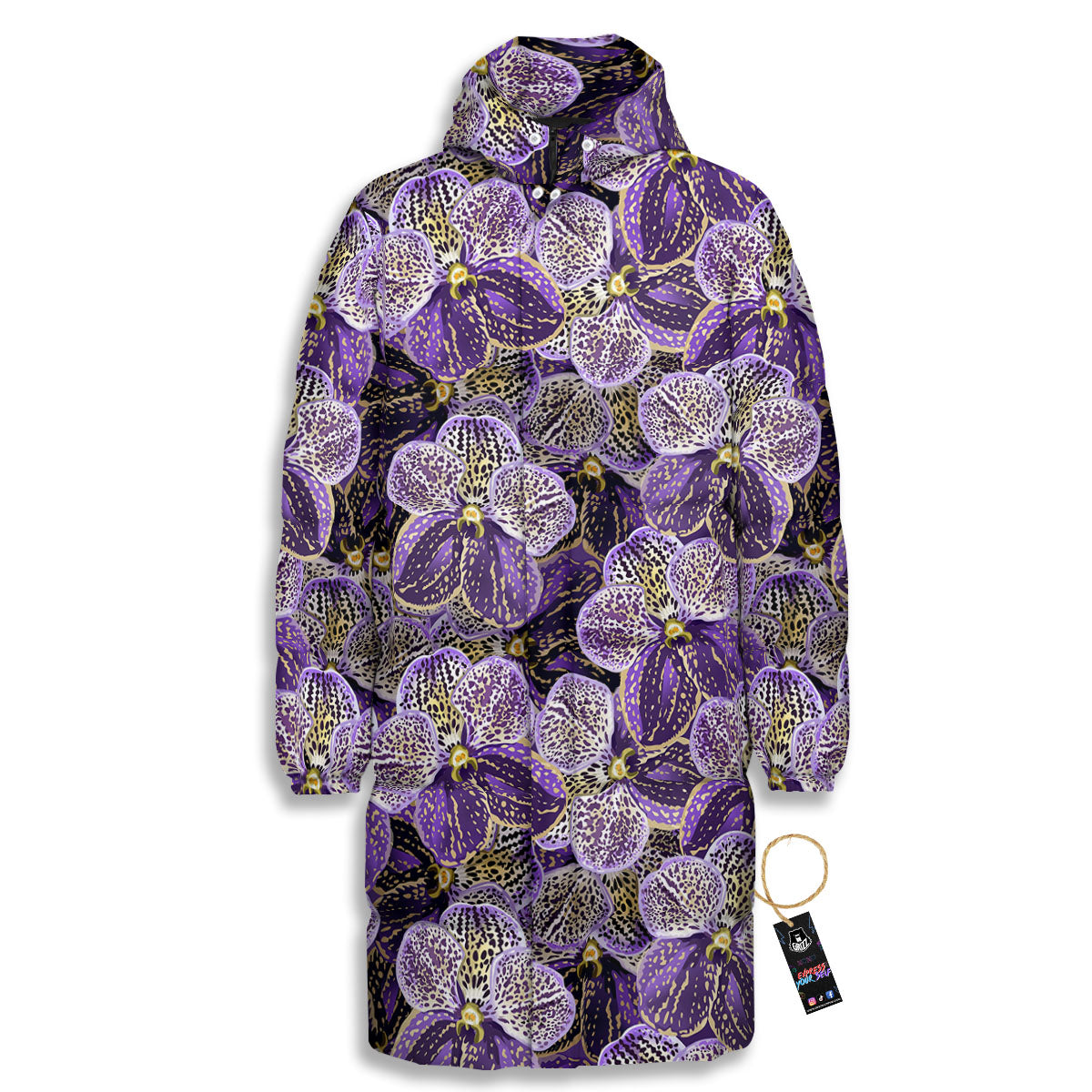 Flower Orchid Purple Print Pattern Long Down Jacket-grizzshop