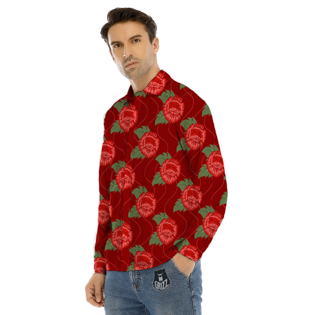 Flower Orchid Purple Print Pattern Men's Dress Shirts-grizzshop