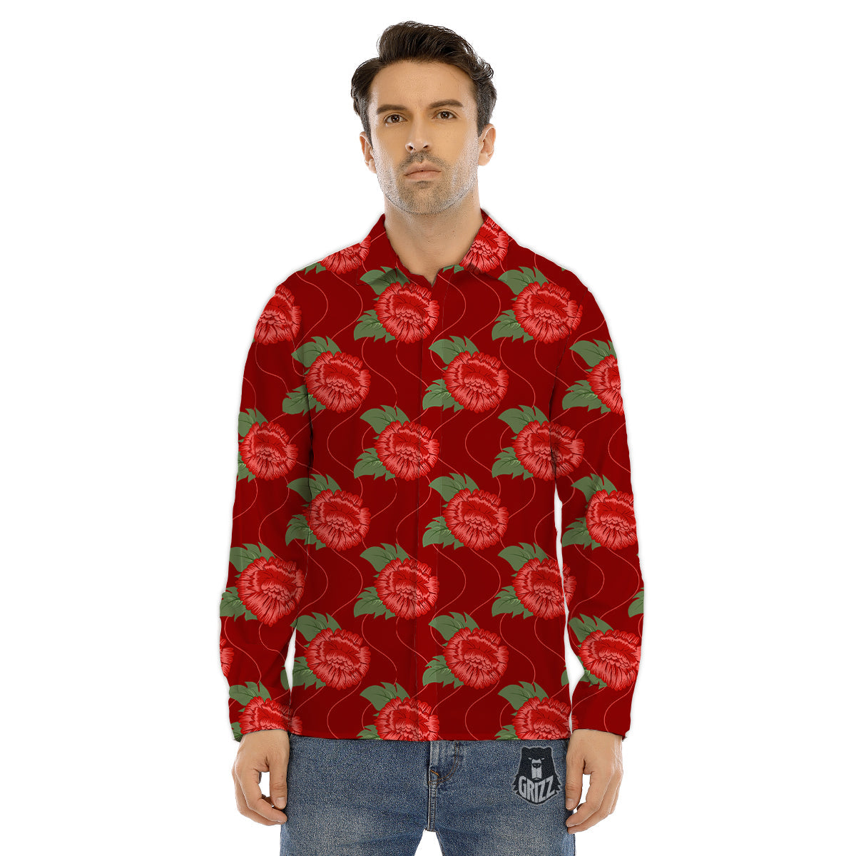 Flower Orchid Purple Print Pattern Men's Dress Shirts-grizzshop