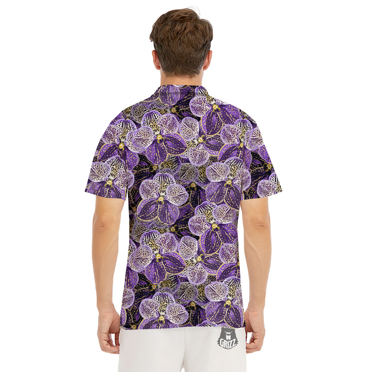 Flower Orchid Purple Print Pattern Men's Golf Shirts-grizzshop