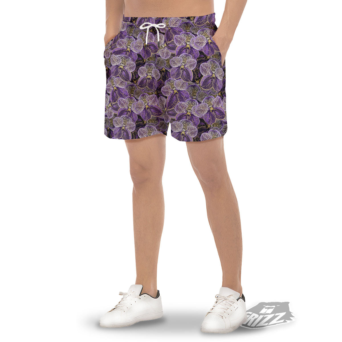Flower Orchid Purple Print Pattern Men's Gym Shorts-grizzshop