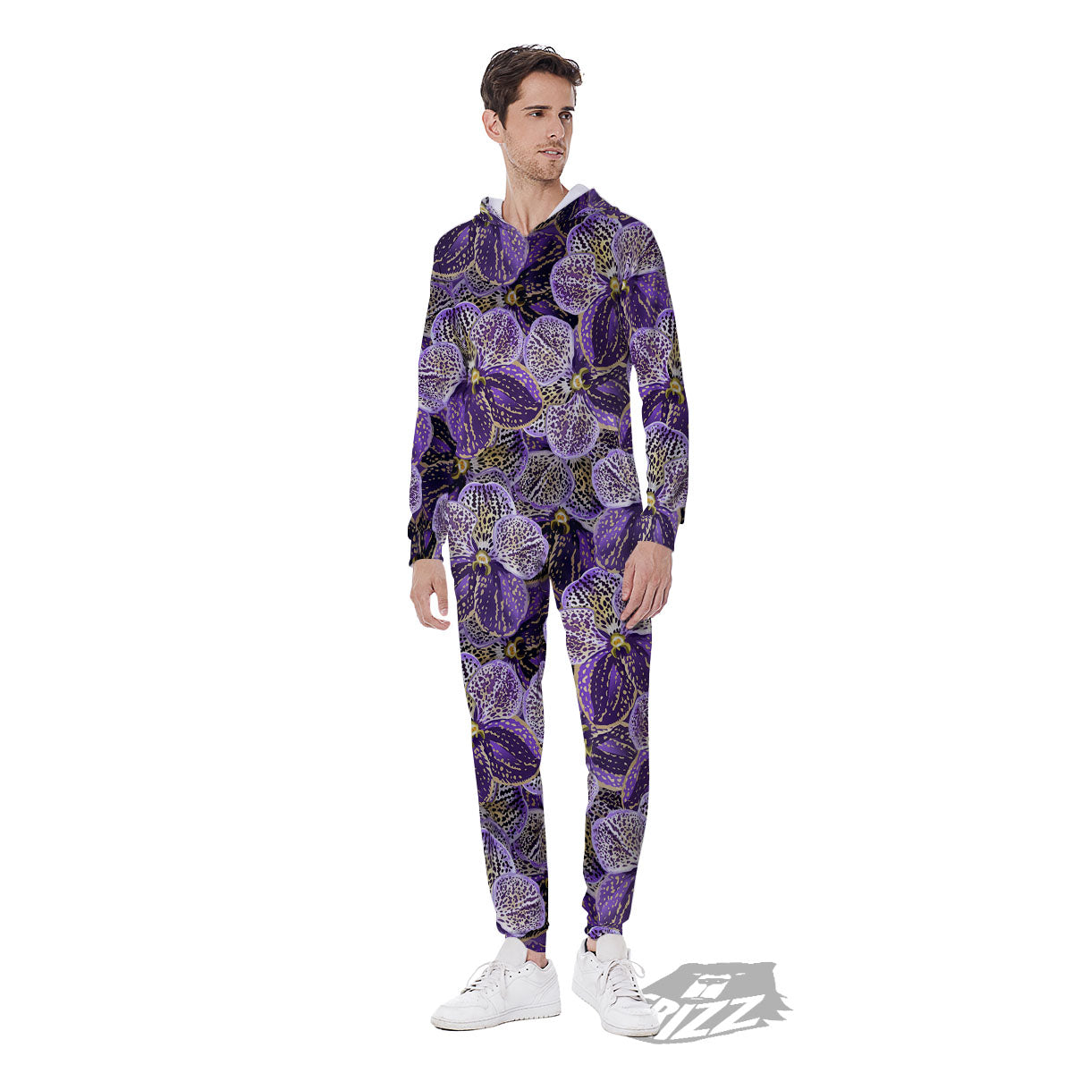 Flower Orchid Purple Print Pattern Men's Jumpsuit-grizzshop