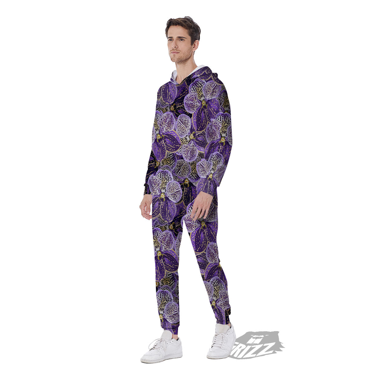 Flower Orchid Purple Print Pattern Men's Jumpsuit-grizzshop