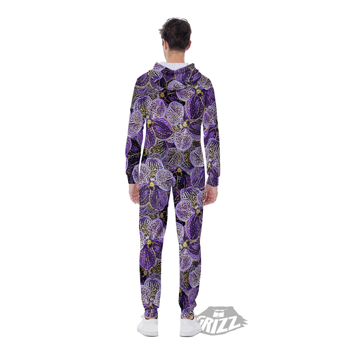 Flower Orchid Purple Print Pattern Men's Jumpsuit-grizzshop