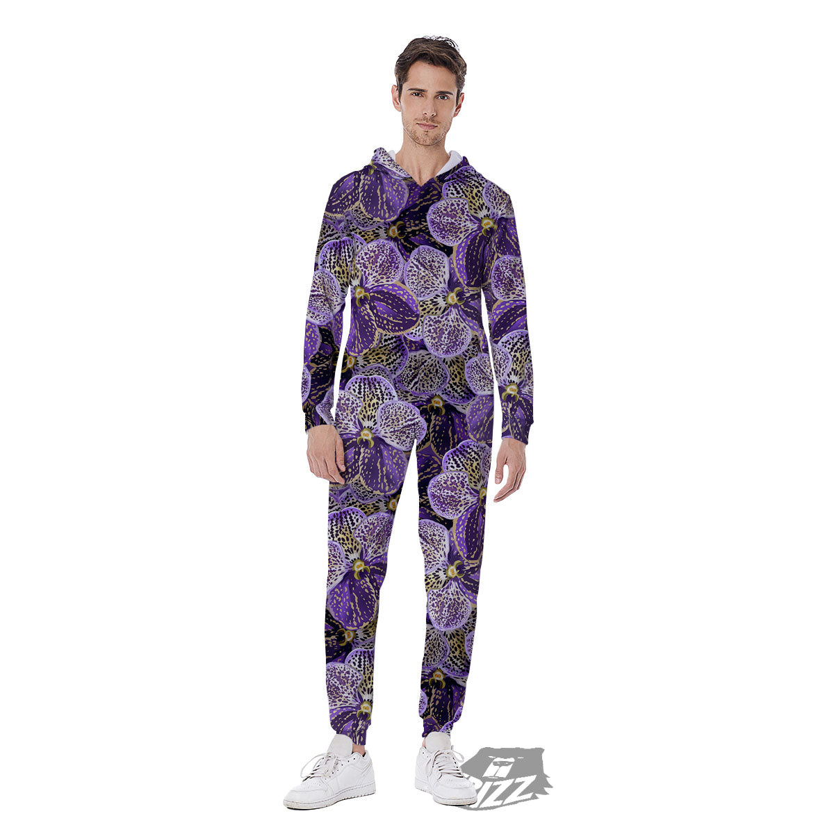 Flower Orchid Purple Print Pattern Men's Jumpsuit-grizzshop