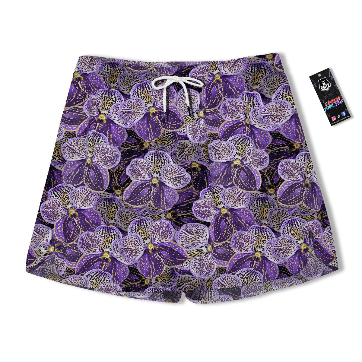 Flower Orchid Purple Print Pattern Men's Running Shorts-grizzshop