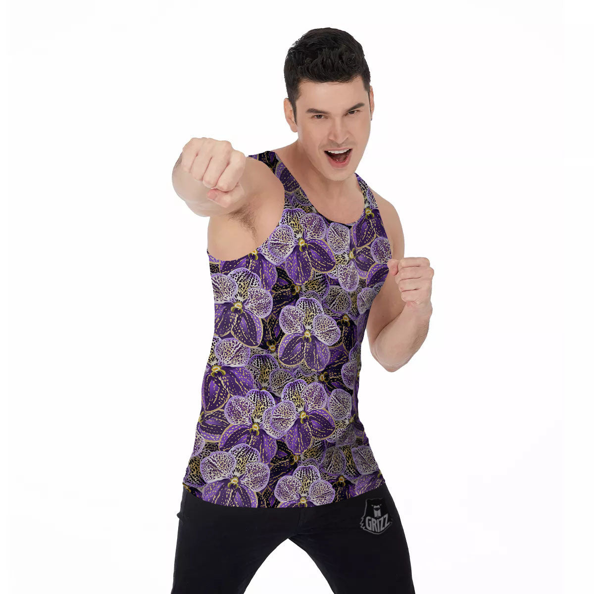Flower Orchid Purple Print Pattern Men's Tank Top-grizzshop