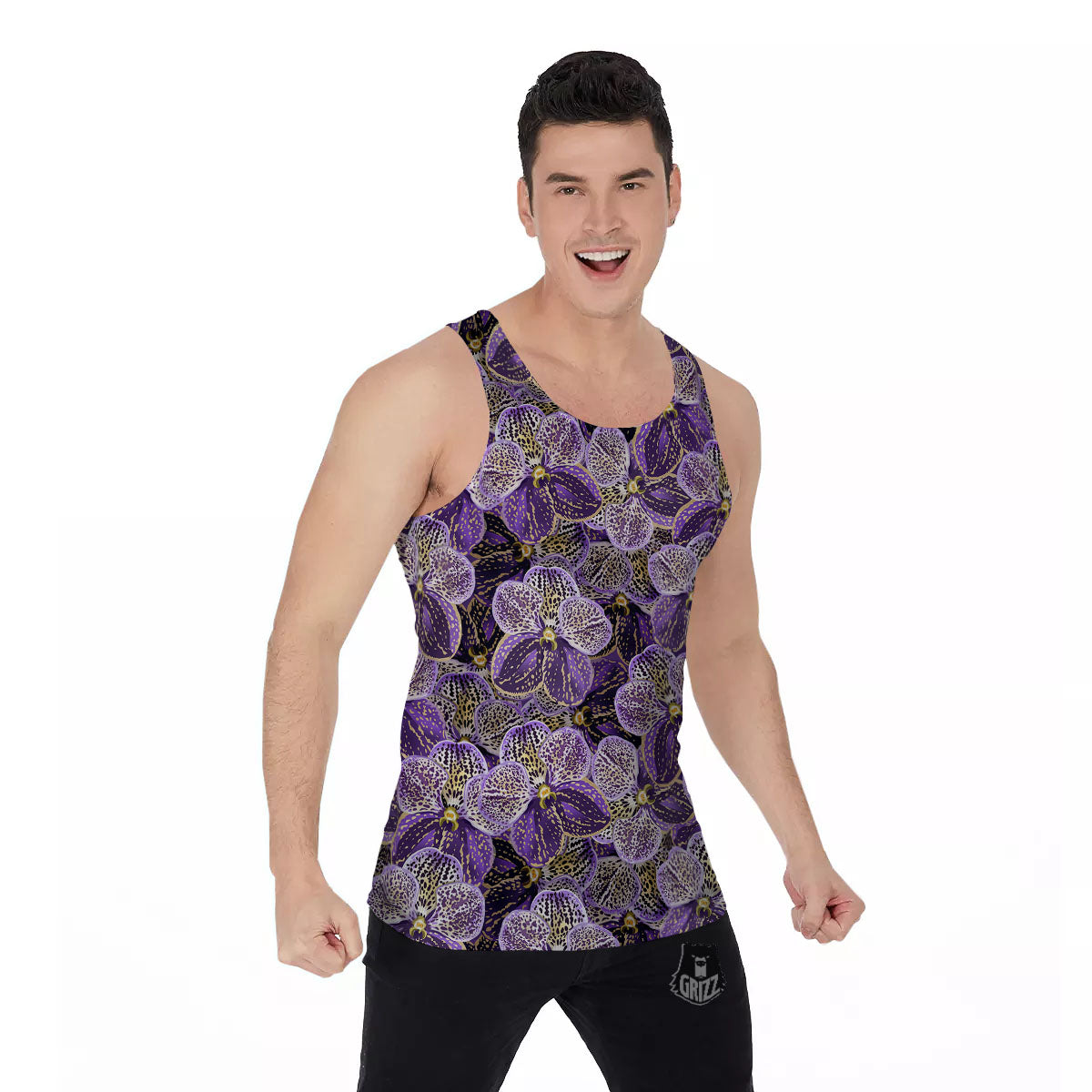 Flower Orchid Purple Print Pattern Men's Tank Top-grizzshop