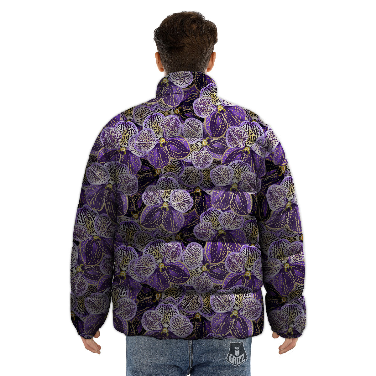 Flower Orchid Purple Print Pattern Puffer Jacket-grizzshop