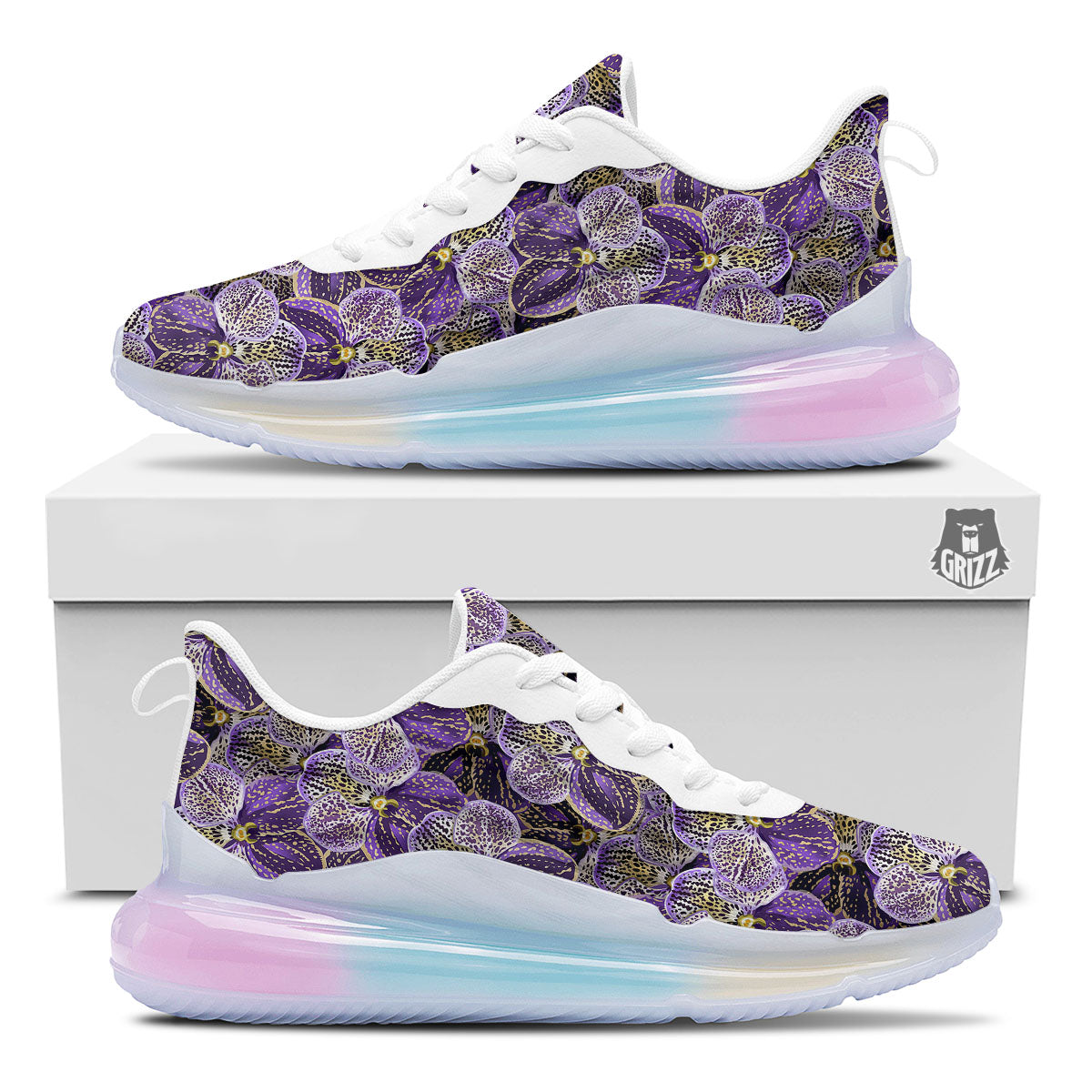 Flower Orchid Purple Print Pattern Running Sneakers-grizzshop