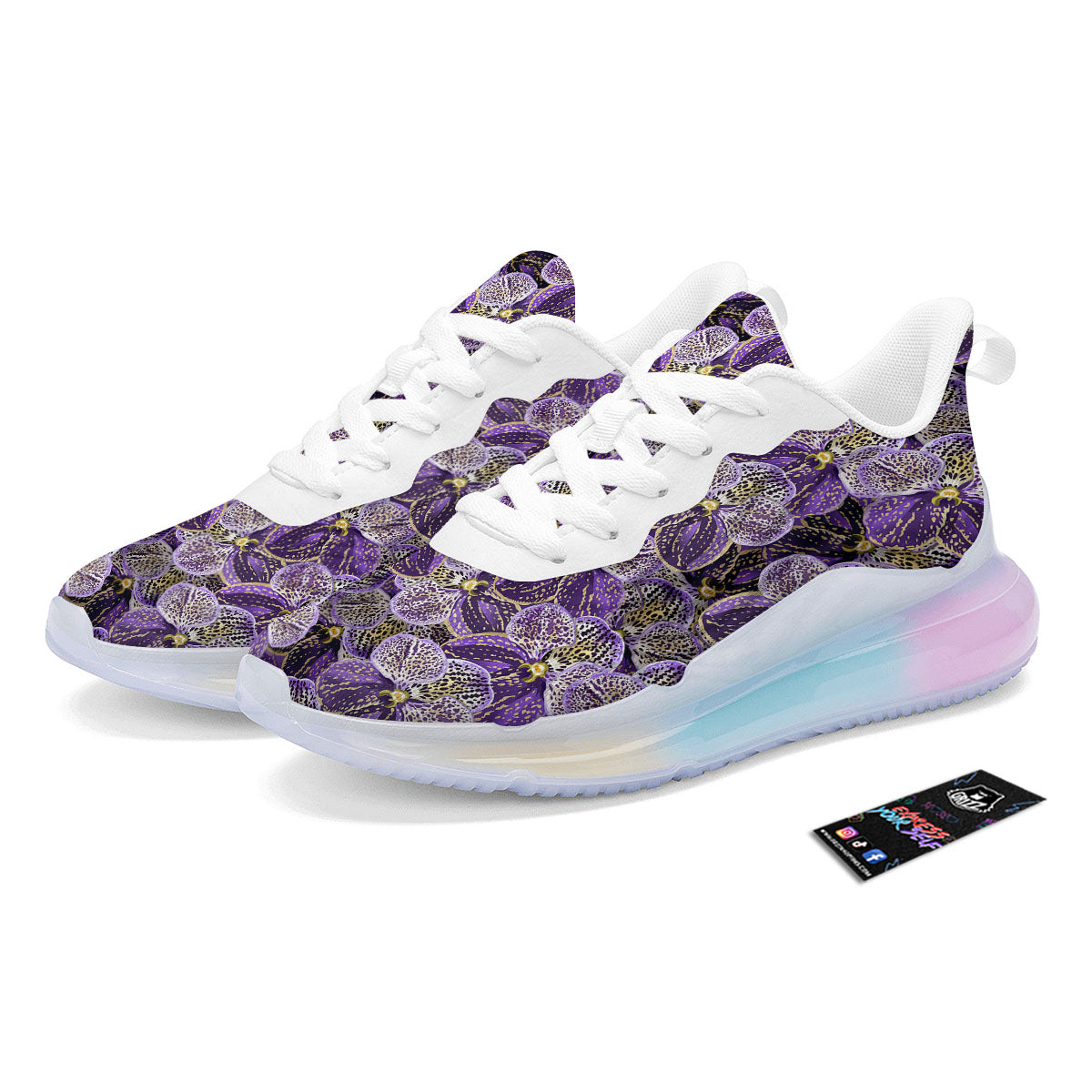 Flower Orchid Purple Print Pattern Running Sneakers-grizzshop