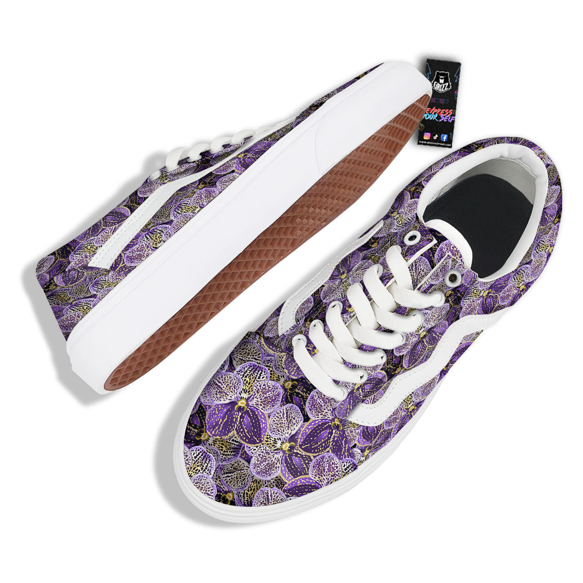 Flower Orchid Purple Print Pattern Skate Shoes-grizzshop