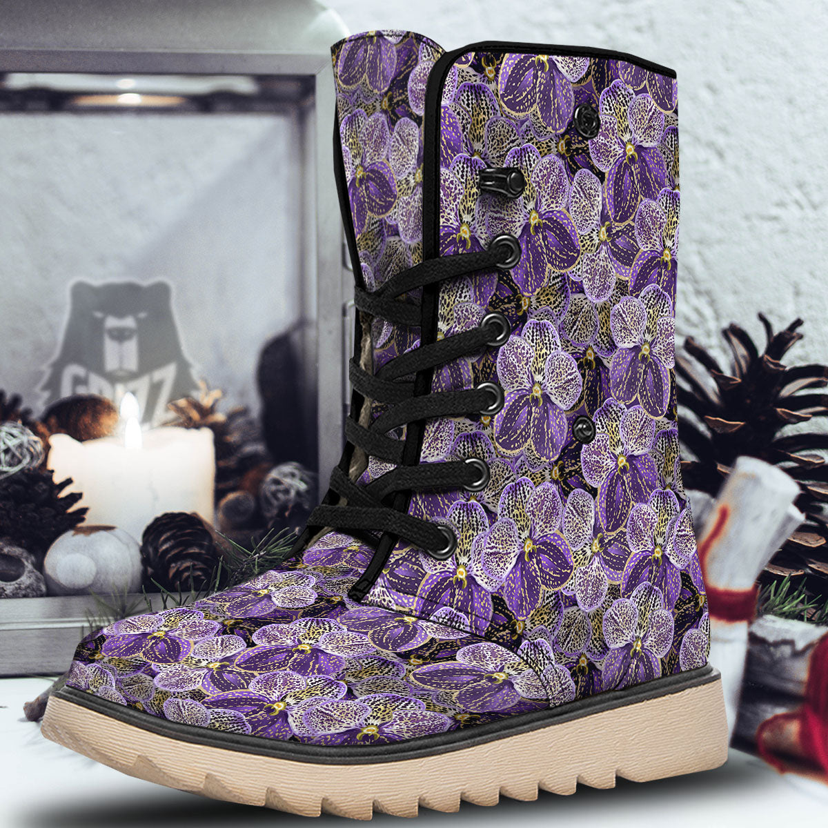 Flower Orchid Purple Print Pattern Snow Boots-grizzshop
