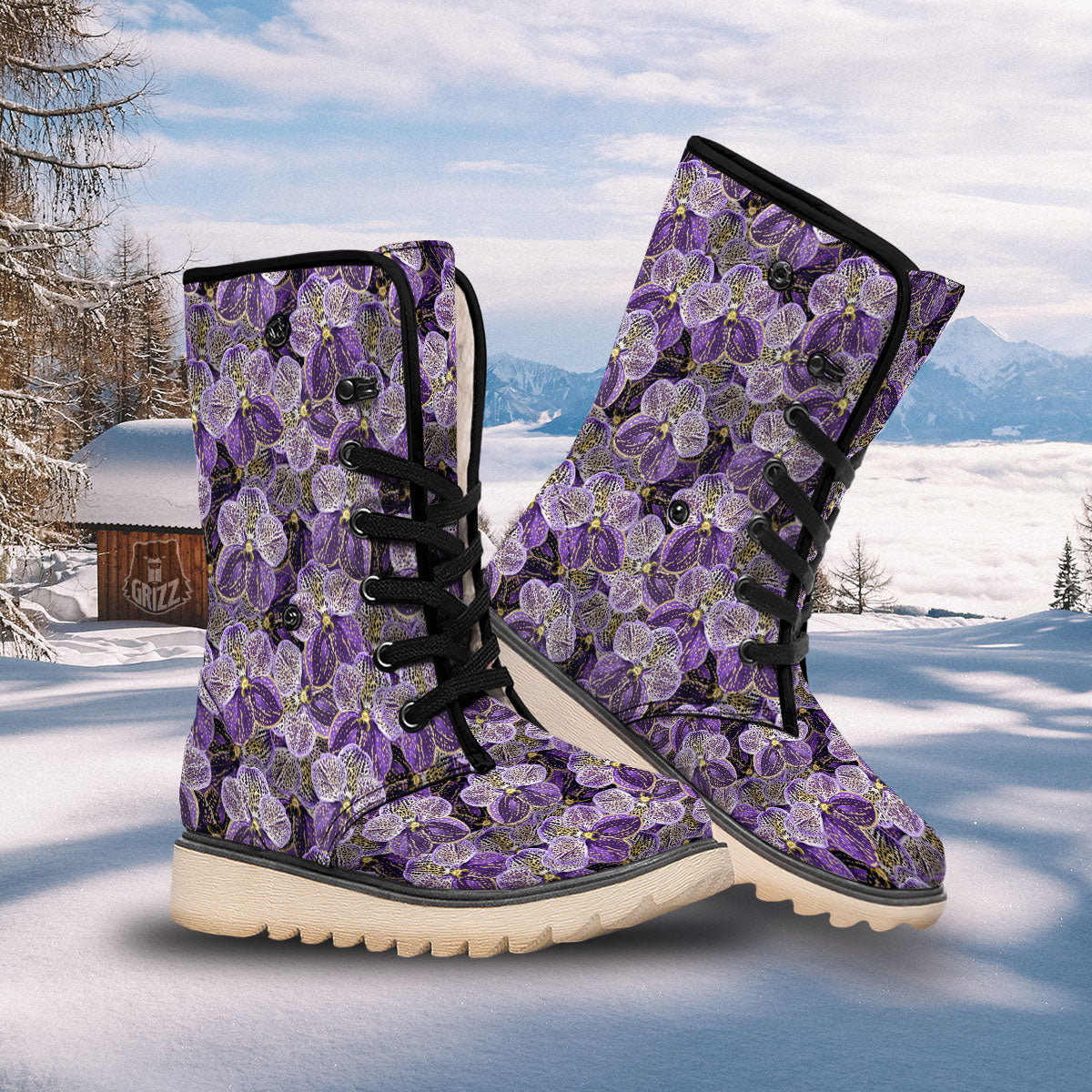 Flower Orchid Purple Print Pattern Snow Boots-grizzshop