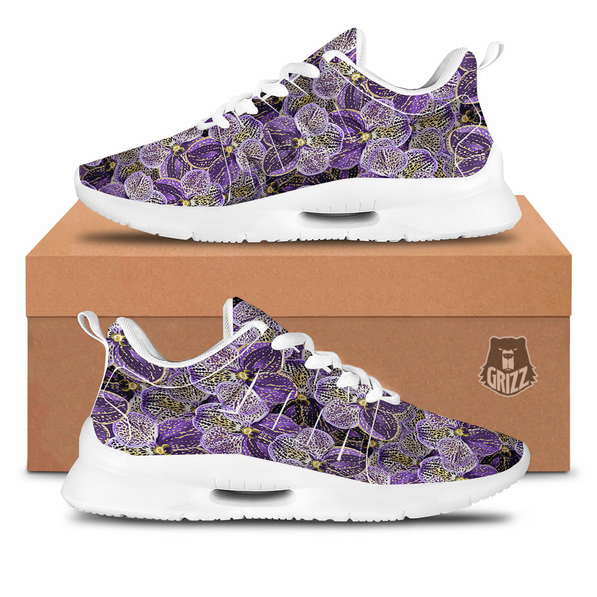 Flower Orchid Purple Print Pattern Tennis Shoes-grizzshop