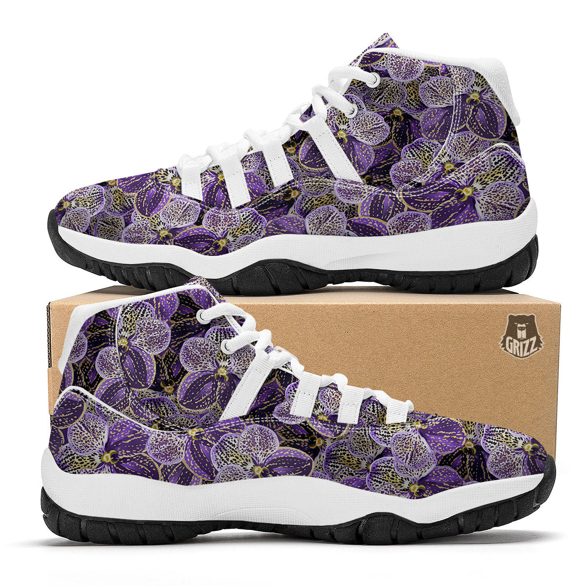 Flower Orchid Purple Print Pattern White Bball Shoes-grizzshop