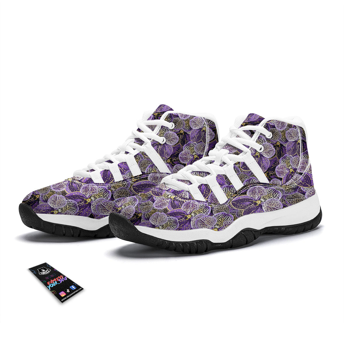 Flower Orchid Purple Print Pattern White Bball Shoes-grizzshop