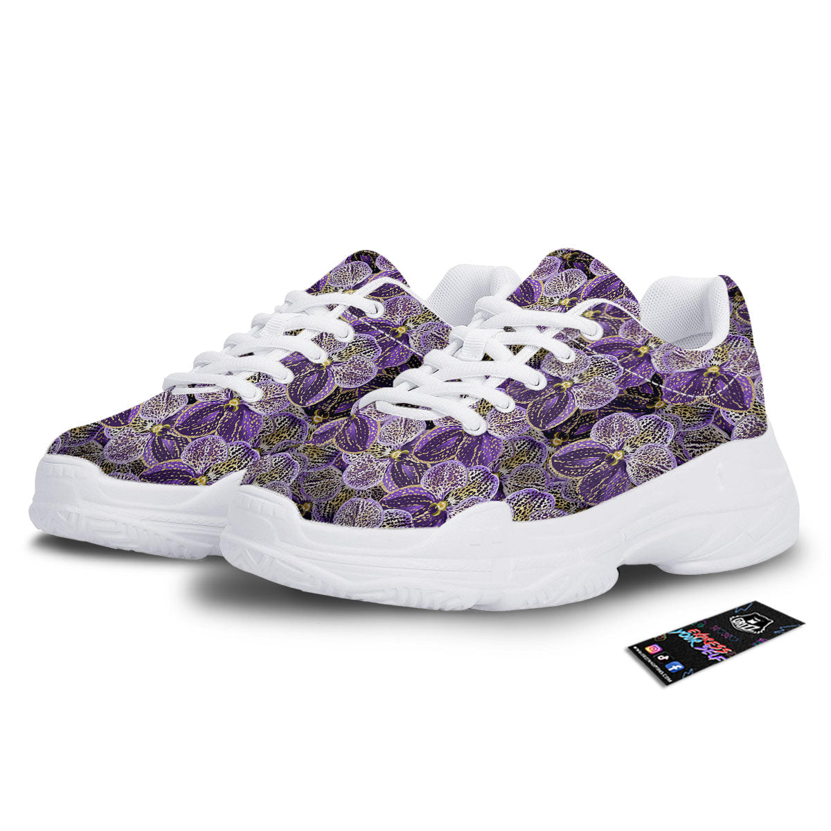 Flower Orchid Purple Print Pattern White Chunky Shoes-grizzshop