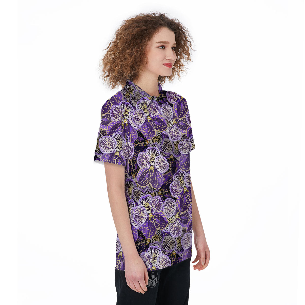 Flower Orchid Purple Print Pattern Women's Golf Shirts-grizzshop