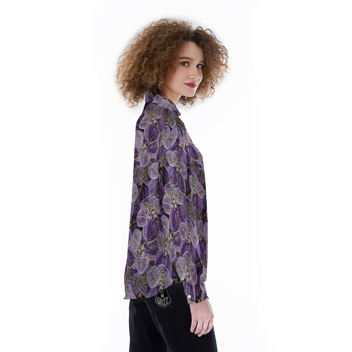 Flower Orchid Purple Print Pattern Women's Long Sleeve Shirts-grizzshop