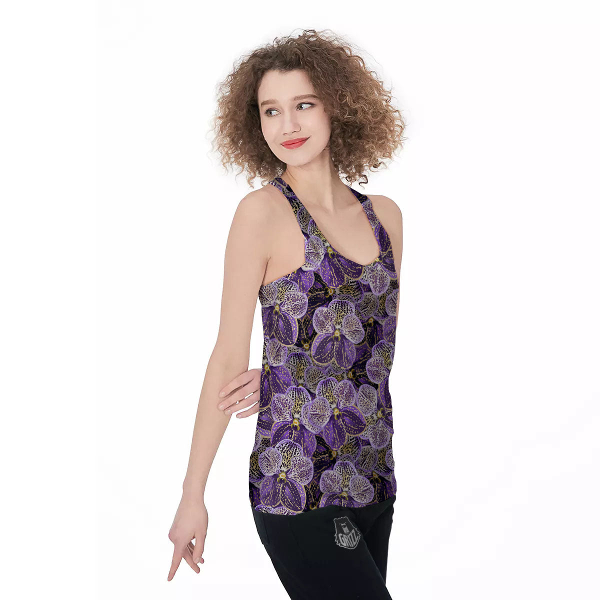 Flower Orchid Purple Print Pattern Women's Racerback Tank Top-grizzshop