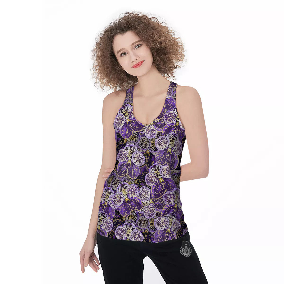 Flower Orchid Purple Print Pattern Women's Racerback Tank Top-grizzshop