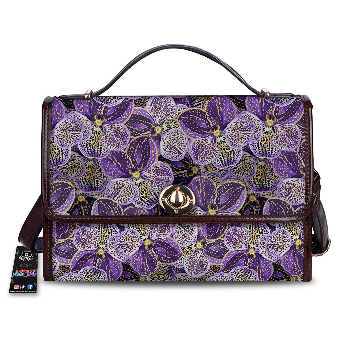 Flower Orchid Purple Print Pattern Women's Satchel Bag-grizzshop