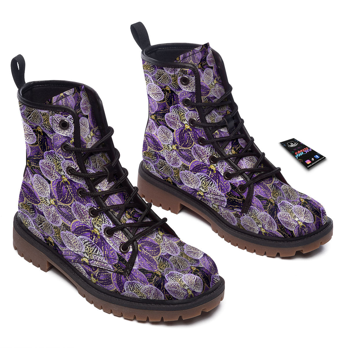 Flower Orchid Purple Print Pattern Work Boots-grizzshop