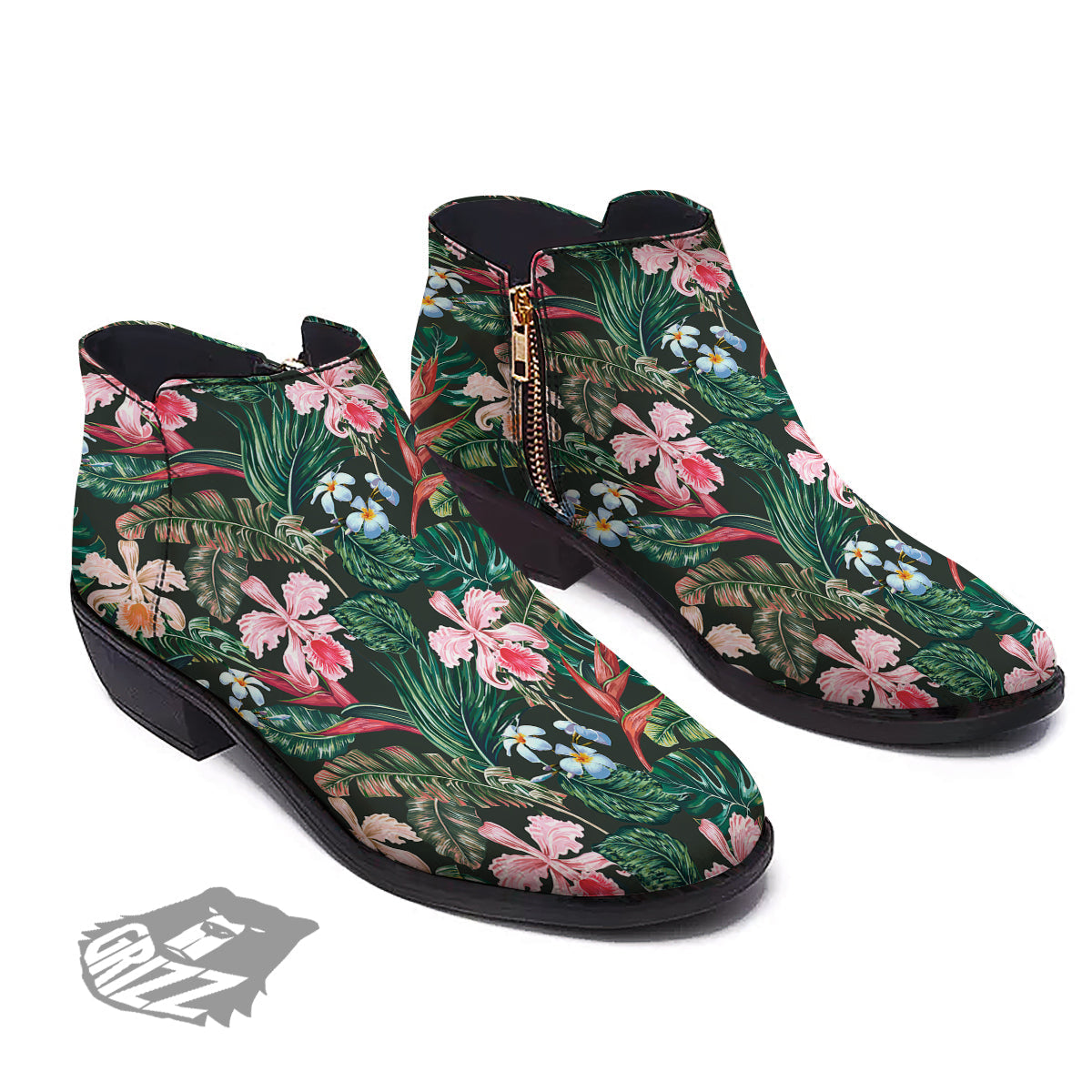 Flower Orchid Tropical Print Pattern Ankle Boots-grizzshop