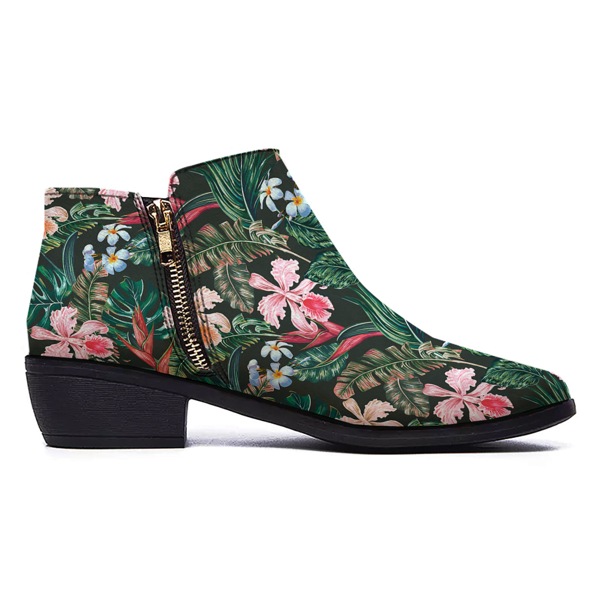 Flower Orchid Tropical Print Pattern Ankle Boots-grizzshop