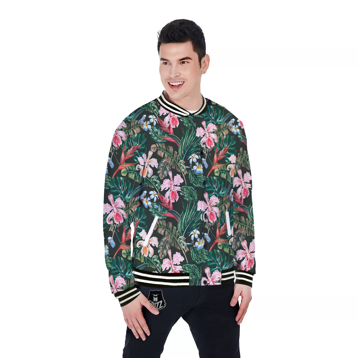 Flower Orchid Tropical Print Pattern Baseball Jacket-grizzshop