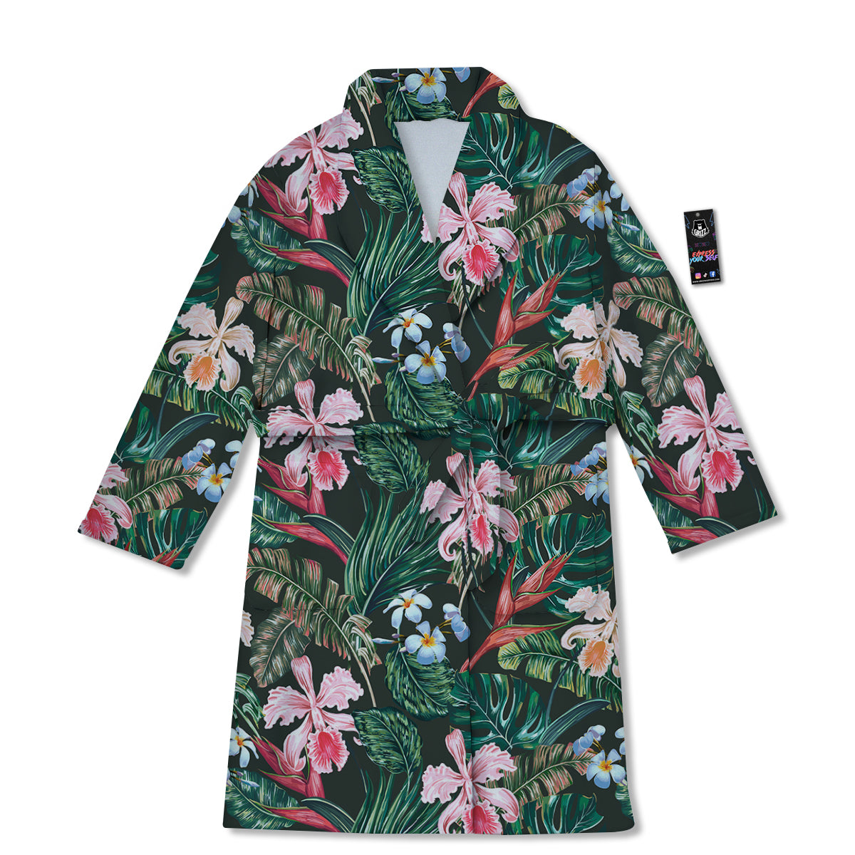 Flower Orchid Tropical Print Pattern Bathrobe-grizzshop